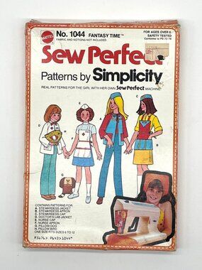 Mattel Sew Perfect Patterns Simplicity Girls Sz 6-12 #1044 Fantasy Time VTG 70s